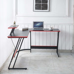 L-Shaped Desk with Monitor Shelf OD-59 in modern workspace with laptop and decorative plant.