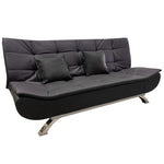 PU leather sleeper couch bed with two pillows and a modern design on a sleek metal frame.