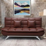 Stylish PU leather sleeper couch bed with tufted design and plush pillows in a modern living space.
