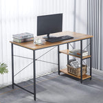 Modern teak computer desk SD-S03 with spacious work surface and side storage shelves in a bright workspace.