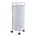 Deep mesh basket detail of the white round storage trolley