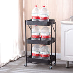 3-Tier Storage Cart holding large water bottles, ideal for maximizing space and durable storage solutions.
