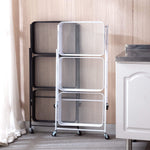 3-Tier Storage Cart with mesh baskets and lockable wheels in black and white, ideal for space-saving storage solutions.