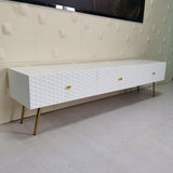 Ivory High Gloss TV Stand with Gold Accents, Elegant Media Console for Entertainment TV-1818