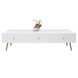 Ivory High Gloss TV Stand with Gold Accents, Elegant Media Console for Entertainment TV-1818