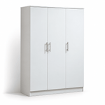 180cm white 3-door wardrobe with silver handles on a white background