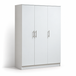 180cm white 3-door wardrobe with silver handles on a white background