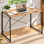 Grey wood finish folding study desk with black metal frame