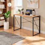 Grey wood finish folding study desk with black metal frame