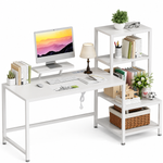 Computer Desk with Storage Shelves and Power Outlets for Home Office