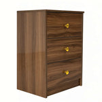 Modern 3-Drawer Nightstand with gold handles featuring a sleek wooden finish.