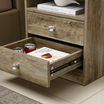 White Bedside Table with Drawers showing open drawer with decorative items and a book.