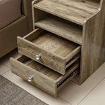 Wooden White Bedside Table with Drawers showcasing open drawers and sleek finish, perfect for modern bedrooms.