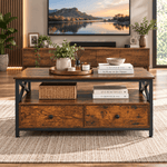 Coffee table with lower shelf and concealed drawer storage