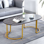 Coffee Table Sofa Side Table CT-CH07 with marble pattern design, golden legs, and cozy home setting.