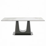 rectangular marble dining table Q-03 with stylish black U style leg and white marble slate top.