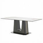 rectangular marble dining table Q-03 with a white marble tabletop and black U style legs, elegant and luxury design.