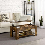 Wooden coffee table with lift-top design in a living room setting.| Artisansa SA