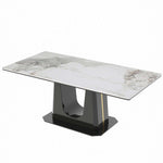 Rectangular marble dining table Q-03 featuring a stylish white marble top and black U-style legs.