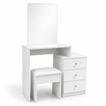 Dressing Table with Mirror and Stool DR-12 in white finish featuring three drawers and a matching stool.