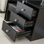Black dresser with open drawers on light-coloured floor - dressing table with mirror DR-12 storage view | Artisansa SA