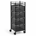 Foldable four tier storage cart design for flexible storage and space saving home organization.
