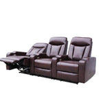 Electric 3 Seater Recliner Sofa KJ-3554 in rich brown leather finish with powered recline features.