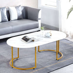 Coffee Table Sofa Side Table CT-CH07 with elegant marble pattern and gold frame, complementing modern living spaces.