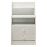 White Bedside Table with Drawers showcasing a minimalist design and two spacious drawers.