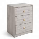 Modern 3-Drawer Nightstand with Gold Handles showcasing a minimalist design and practical storage.