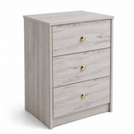 Modern 3-Drawer Nightstand with Gold Handles showcasing a minimalist design and practical storage.