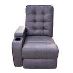 Electric 3 seater recliner sofa with button tufting and cup holder for added comfort and convenience.