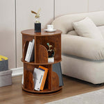 Close-up of durable MDF and rounded edges on 2-tier rotating bookshelf