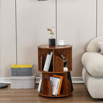 Elegant wood finish 2-tier rotating bookshelf organizing daily reading materials