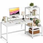 Computer Desk with Storage Shelves and Power Outlets for Home Office