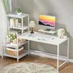 Modern white computer desk with storage shelves in bright home office