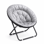 Velvet Moon Chair CR-001 in grey plush velvet with black steel frame, offering style and comfort for any room.
