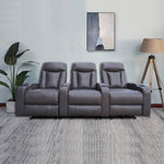 Electric 3 seater recliner sofa KJ-3554 in grey fabric with three reclining seats.