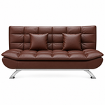 2-in-1 PU leather sleeper couch converting from sofa to flat bed position