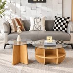 Designer round coffee table and side table set with glass surface