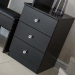 Black nightstand with three drawers and crystal knobs in a room setting - matching dressing table with mirror DR-12 | Artisansa SA