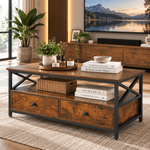 Coffee table tabletop and drawer storage detail
