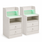 Modern LED Bedside Table set of 2 with drawers and ambient lighting.