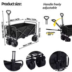 Overall dimensions and specifications of 100kg collapsible outdoor cart with brakes
