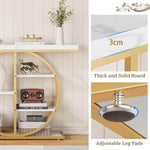 Gold Circle Console Table with feature detail callouts highlighting product craftsmanship