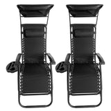 Sun Lounger Recliner Chair With Canopy Sunshade (Set Of 2) BSC-005