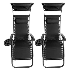 Sun Lounger Recliner Chair With Canopy Sunshade (Set Of 2) BSC-005