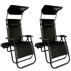 Sun Lounger Recliner Chair With Canopy Sunshade (Set Of 2) BSC-005