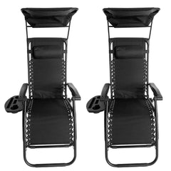 Sun Lounger Recliner Chair With Canopy Sunshade (Set Of 2) BSC-005