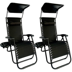 Sun Lounger Recliner Chair With Canopy Sunshade (Set Of 2) BSC-005